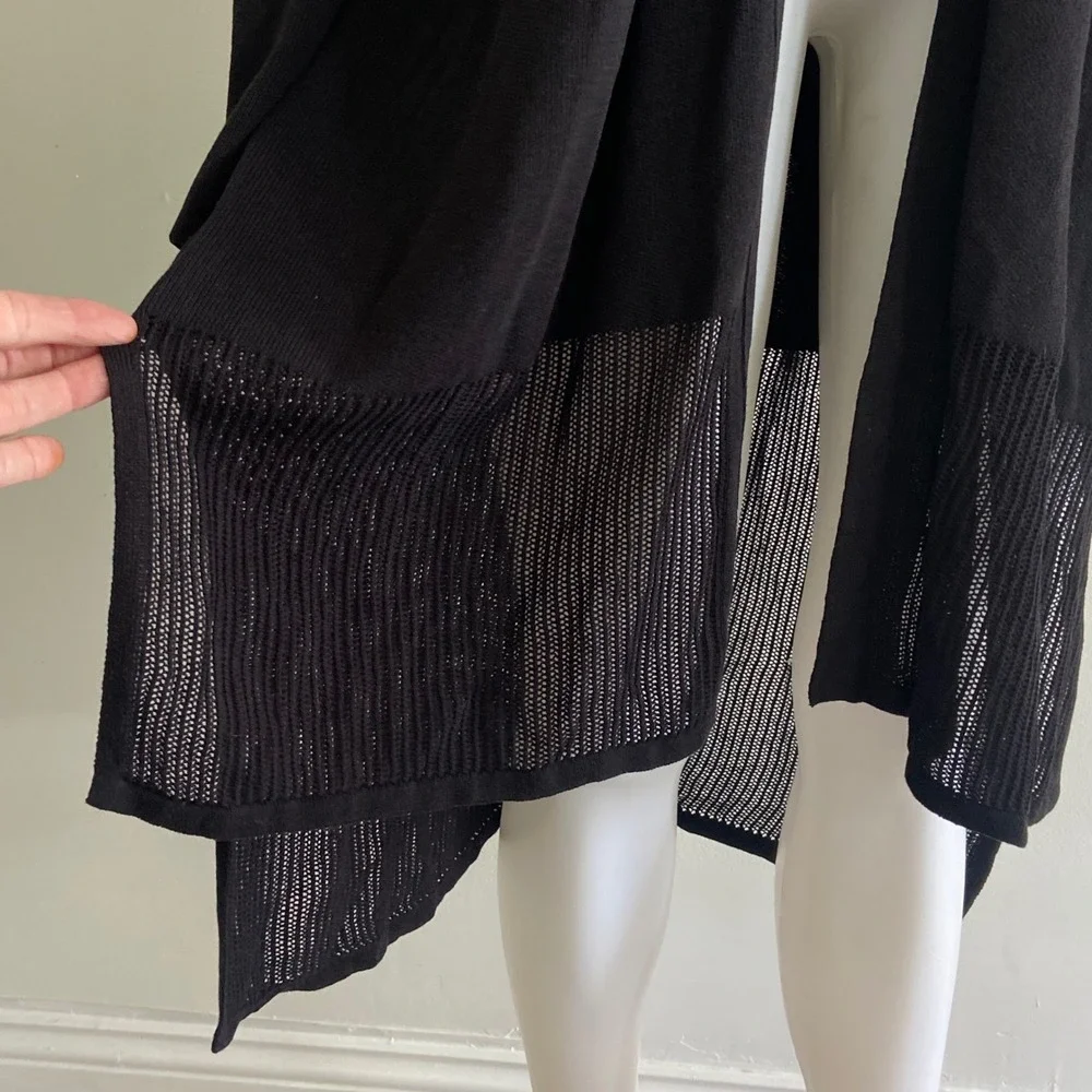 Athleta Kahala Wrap Black Open Front Mesh Cardigan XL 777968 Longline Sweater